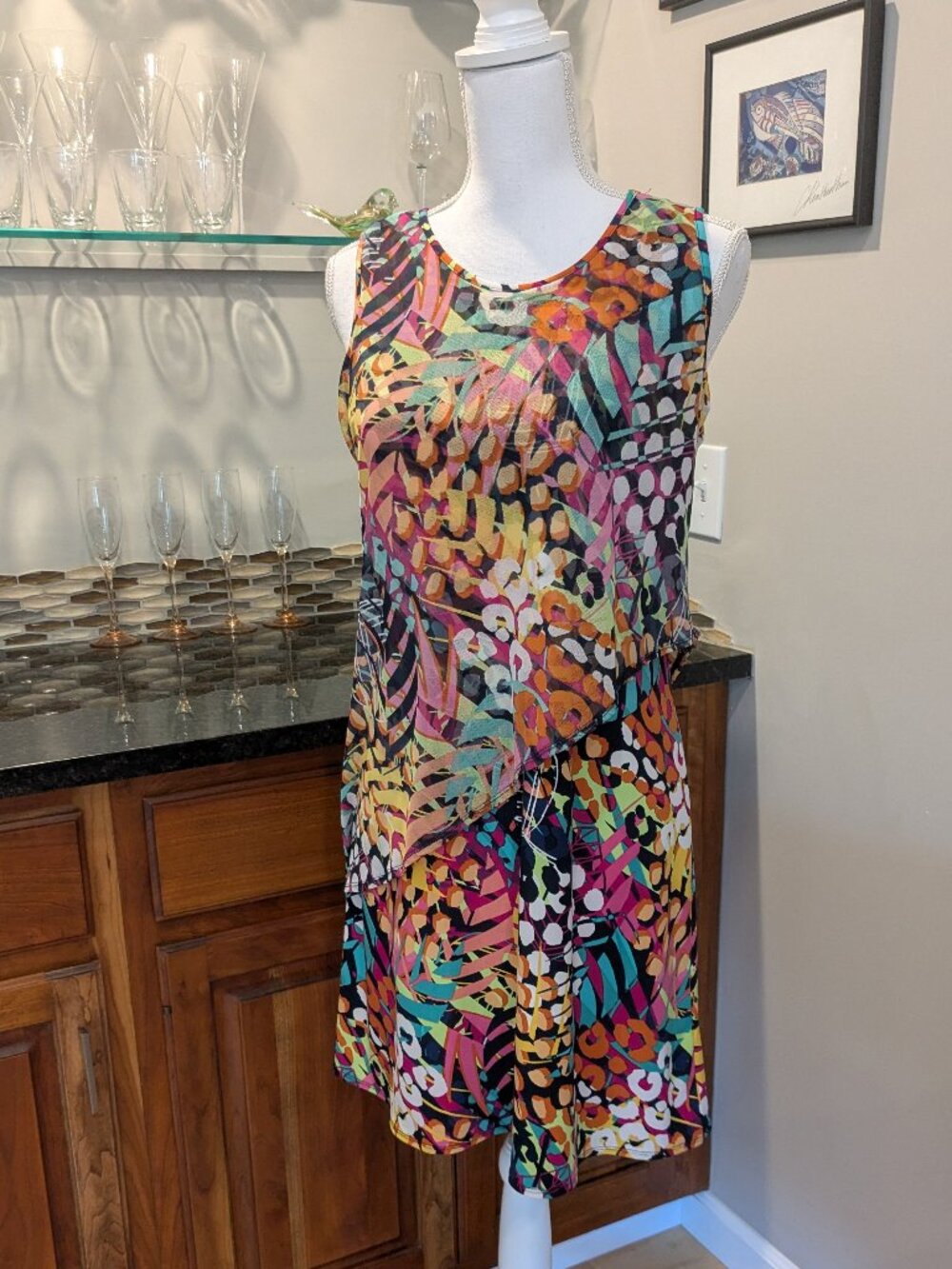 WOW! Attitudes by Renee Floral Mesh Overlay Midi Dress Size PS Petite Small